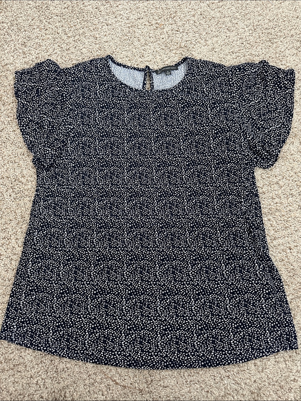 Adrianna Papell Navy and White Ruffled Sleeve Top